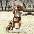 Custom cast menthod life size bronze girl with dog statue sculpture